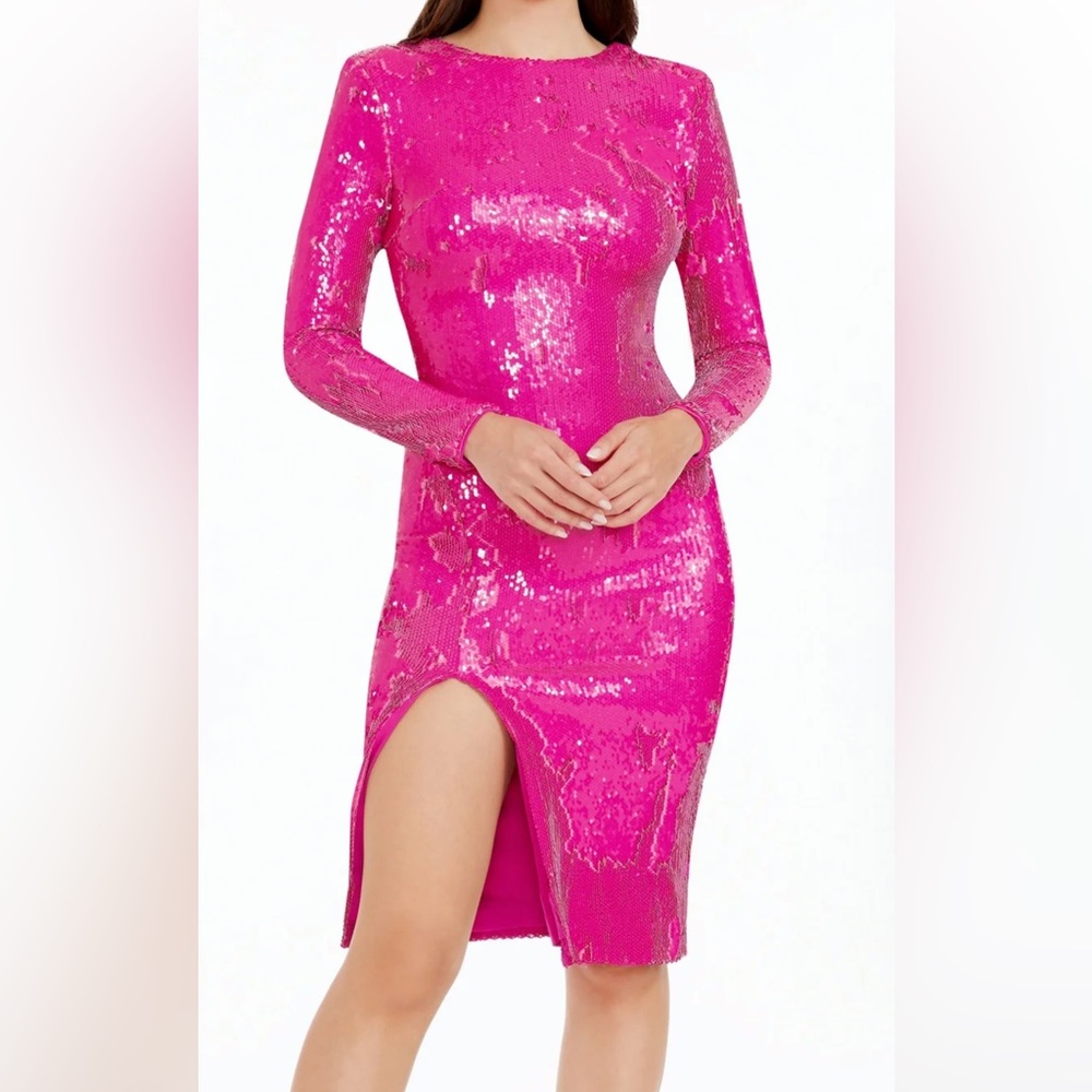 Dress the Population Natalie Hot Pink Sequined Dress Large